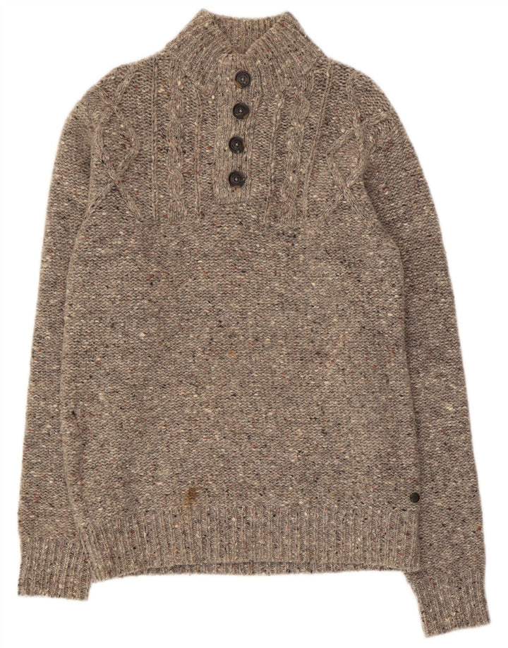 WHITE STUFF Suéter masculino com gola redonda e lã manchada cinza pequena