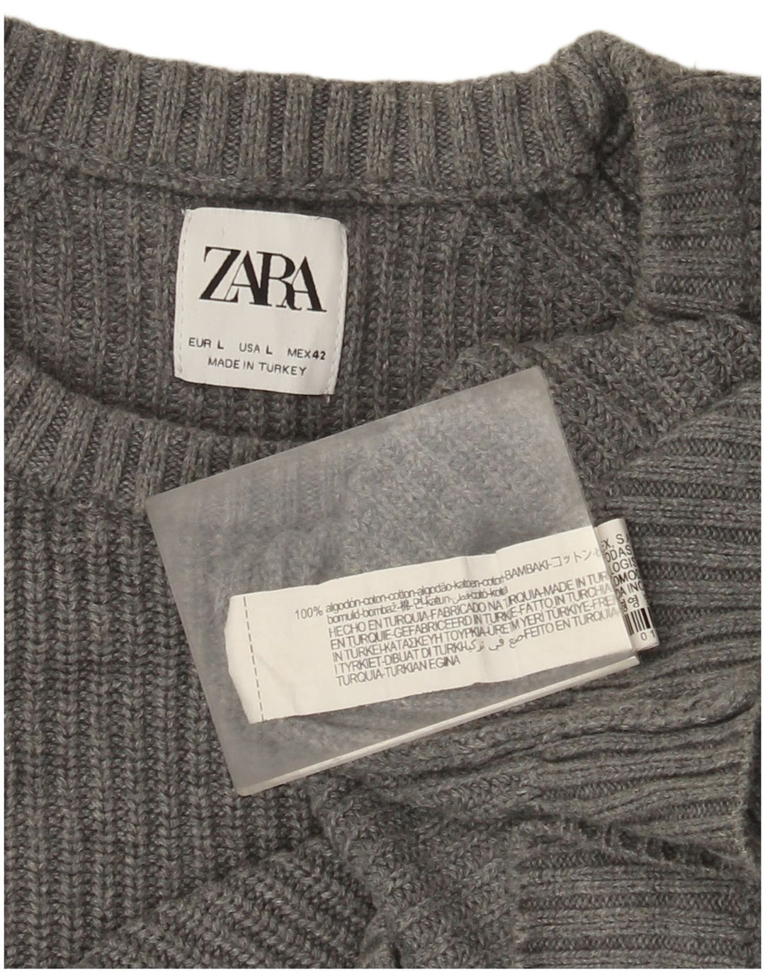 Suéter masculino Zara com gola redonda, grande algodão cinza
