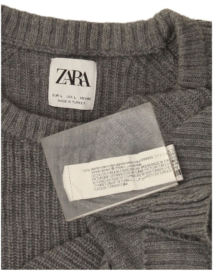 Suéter masculino Zara com gola redonda, grande algodão cinza