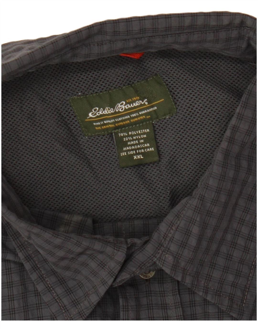 EDDIE BAUER Camisa masculina de manga curta 2XL poliéster xadrez cinza