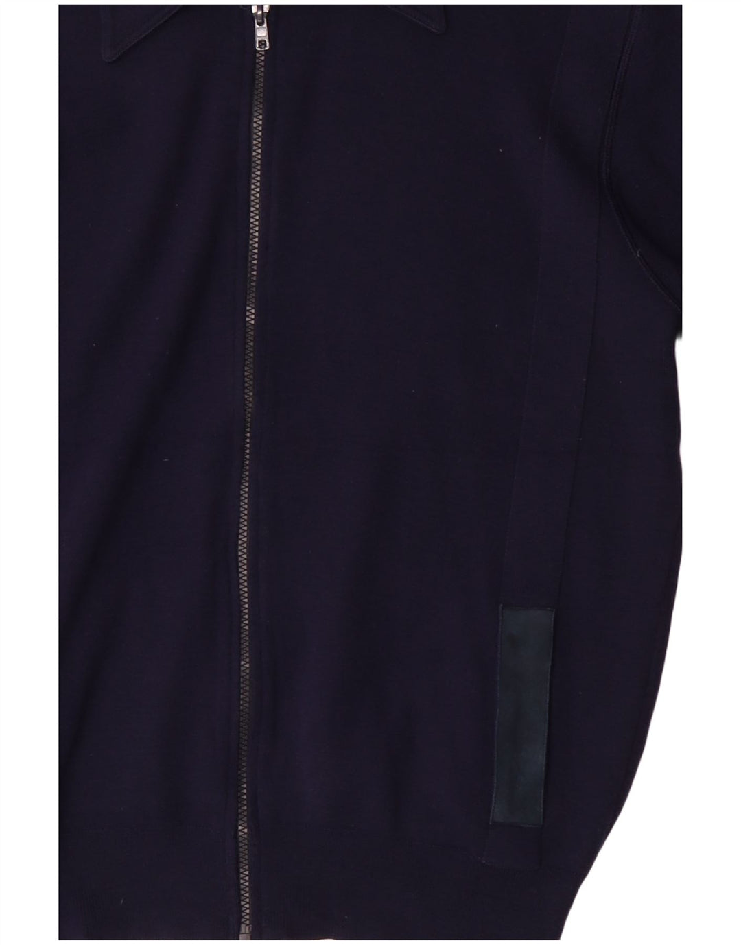 Suéter cardigã masculino vintage de lã azul marinho médio