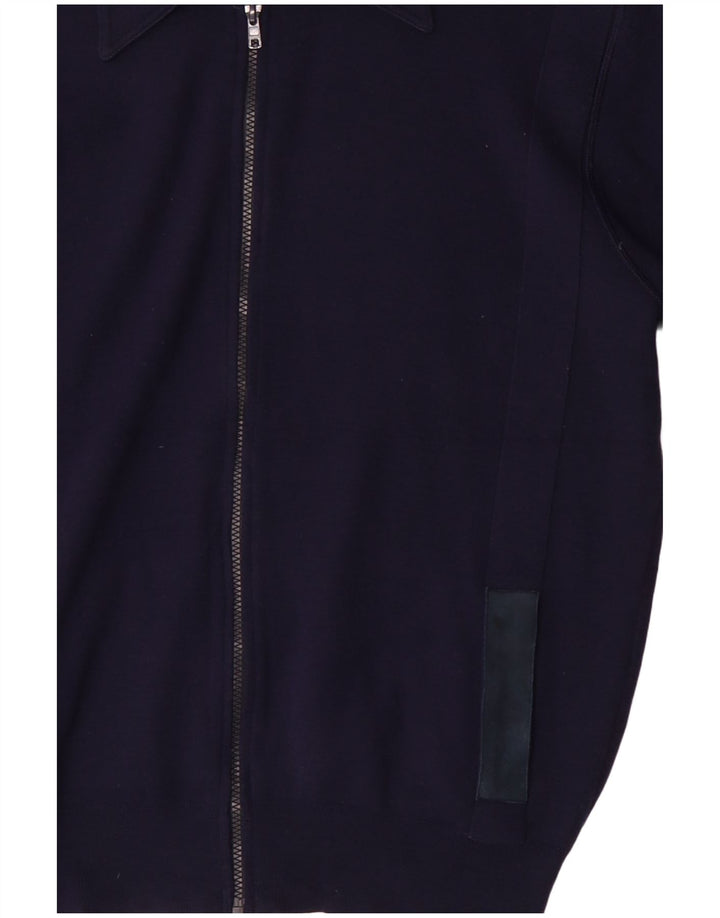 Suéter cardigã masculino vintage de lã azul marinho médio