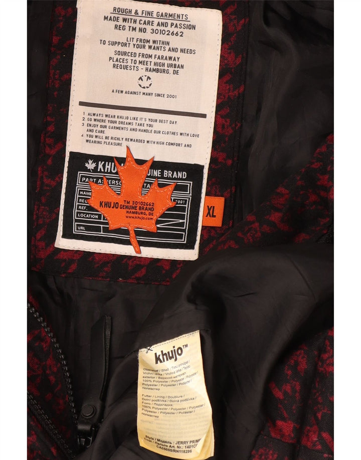 Casaco feminino acolchoado com capuz KHUJO UK 18 XL vermelho Houndstooth poliéster