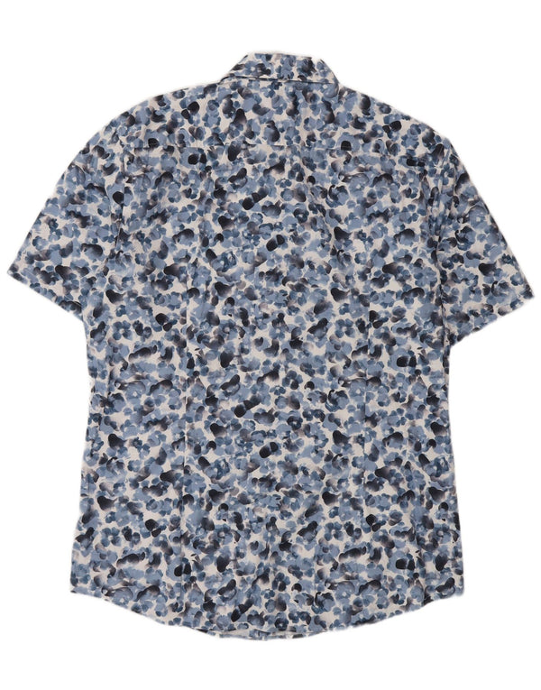 Camisa masculina Hugo Boss Stretch manga curta tamanho 43 17 XL azul floral