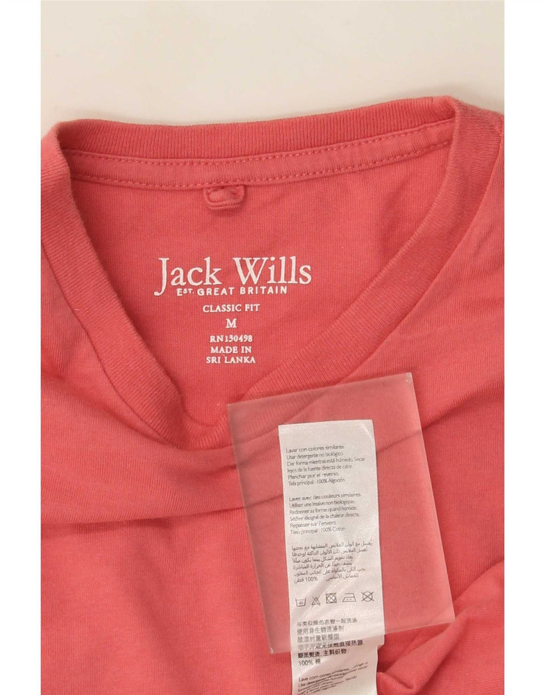 Jack Wills Mens Classic Fit Camiseta Top Médio Algodão Rosa