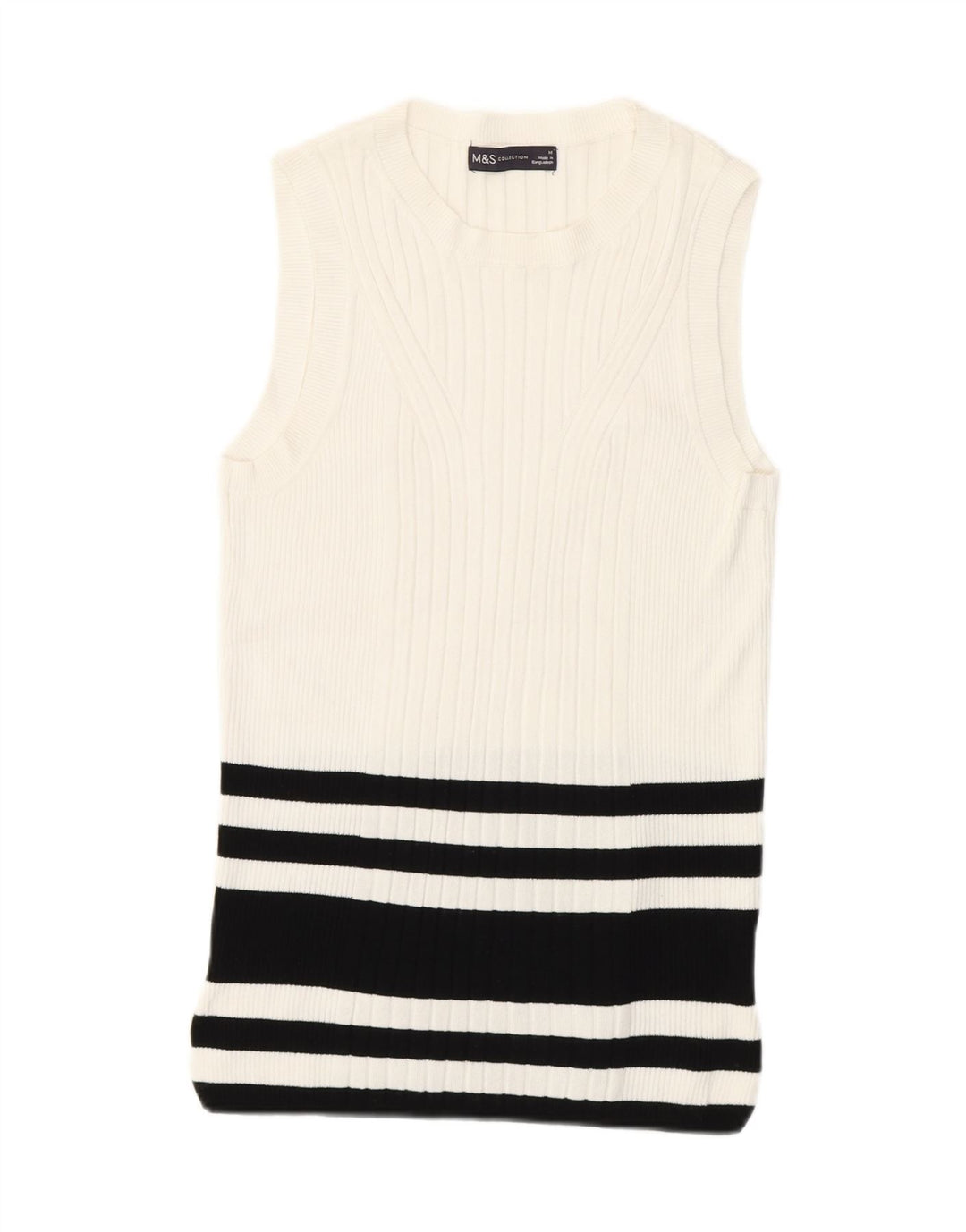 Regata feminina Marks & Spencer com colete UK 12 viscose listrada branca média