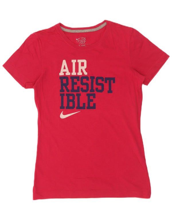 Camiseta Nike Feminina Slim Fit Graphic Top UK 12 Médio Algodão Rosa