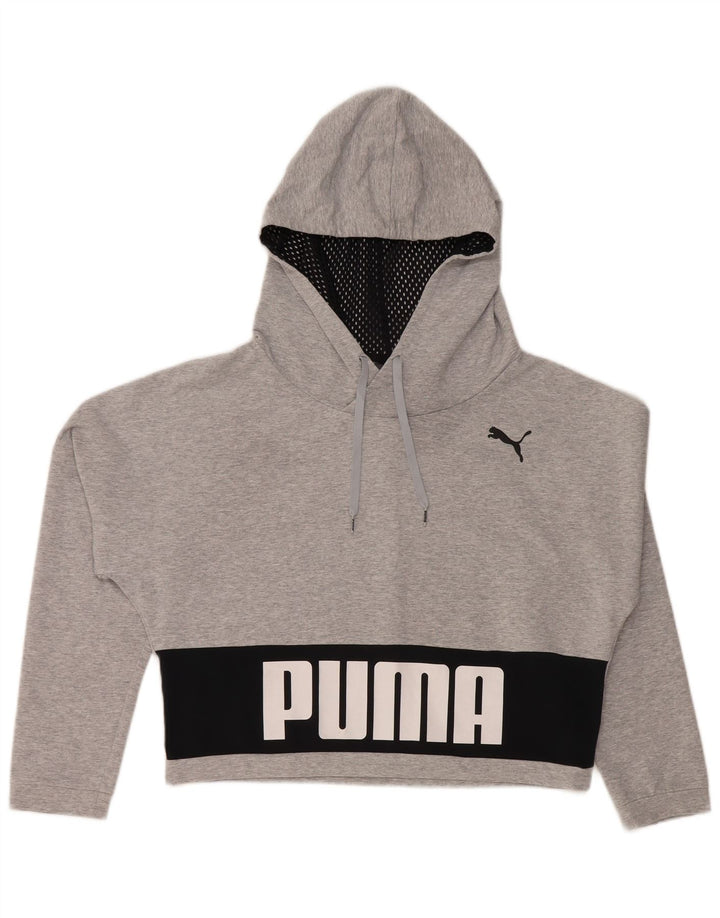 Suéter PUMA feminino com capuz oversized UK 12 cinza médio colorblock