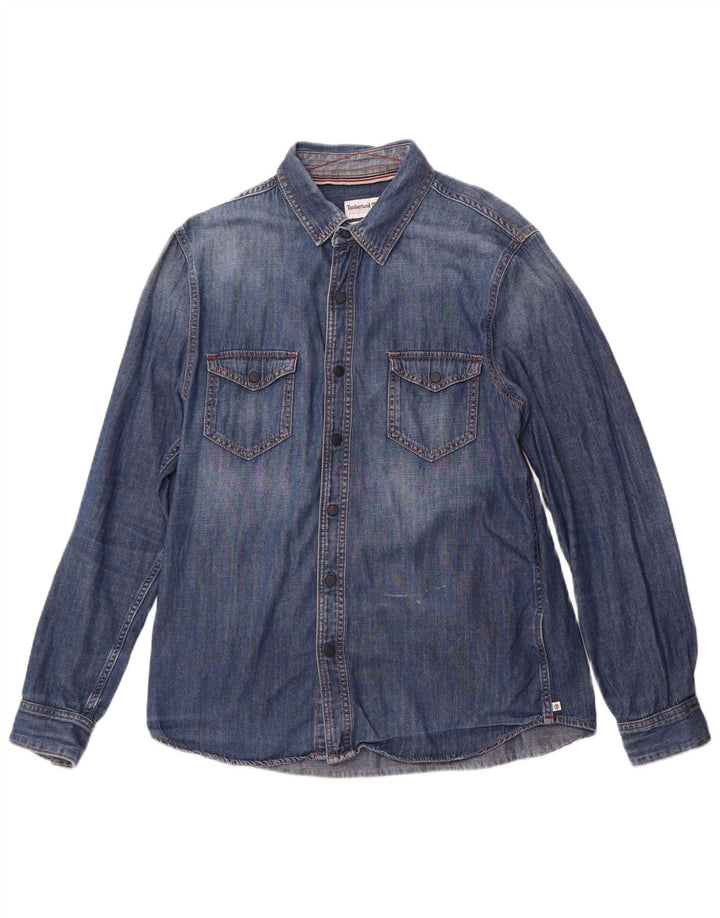 Camisa jeans masculina Timberland Slim Fit grande algodão azul