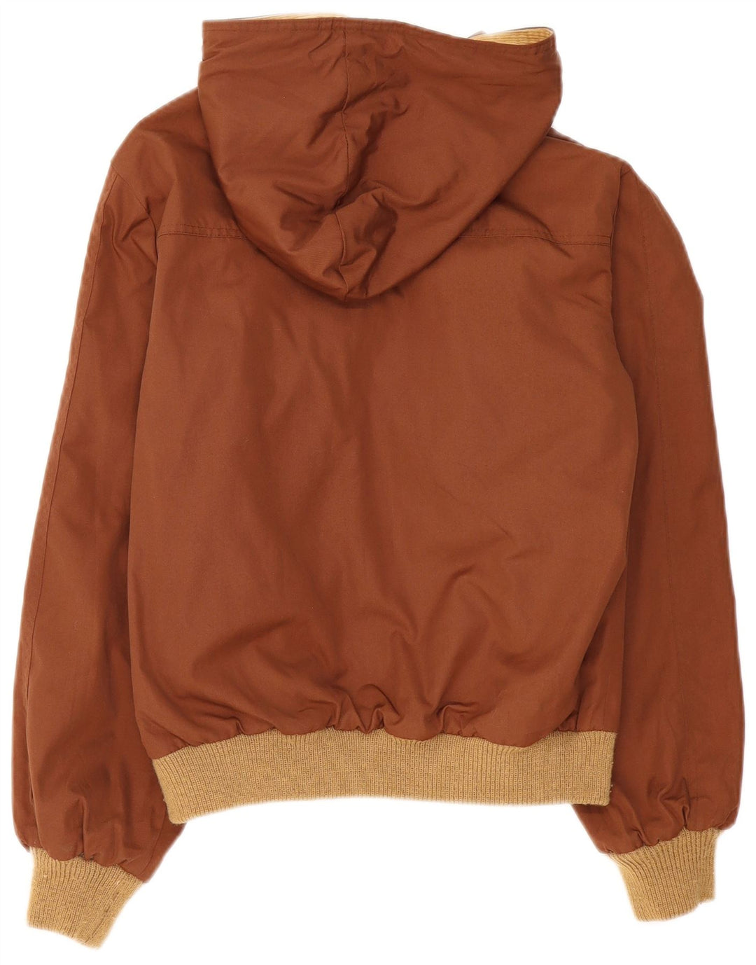 Jaqueta bomber reversível com capuz masculino vintage Reino Unido 38 bloco colorido marrom médio
