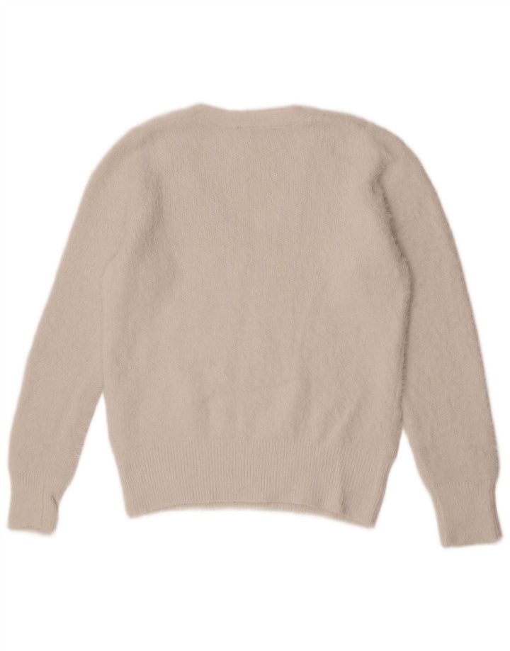 Suéter feminino Marks & Spencer com decote em V UK 12 Médio Off White