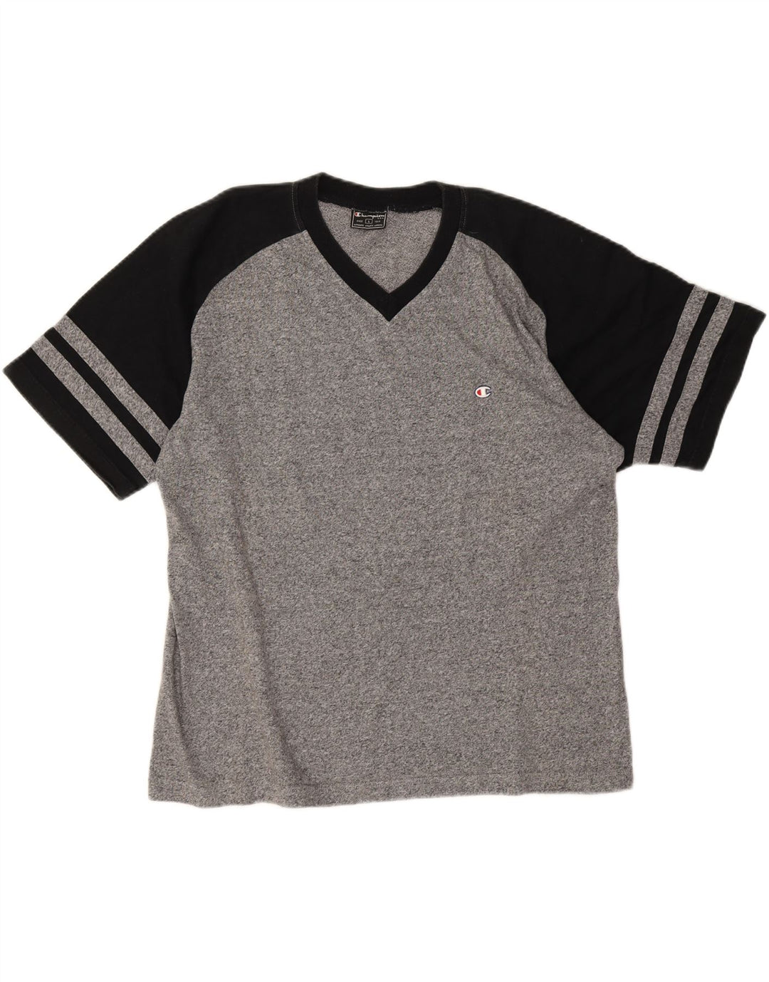 Camiseta masculina Champion grande bloco colorido cinza