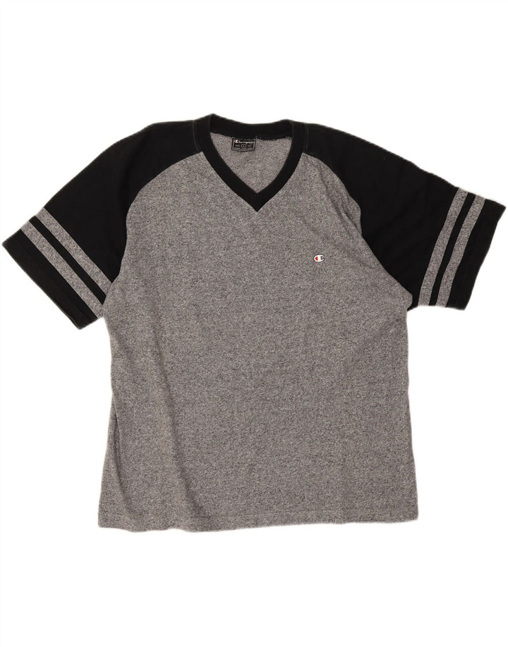 Camiseta masculina Champion grande bloco colorido cinza
