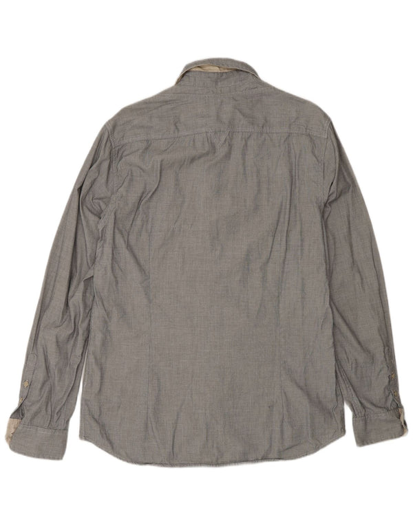 Camisa masculina Guess Regular Fit UK 40 grande algodão xadrez cinza
