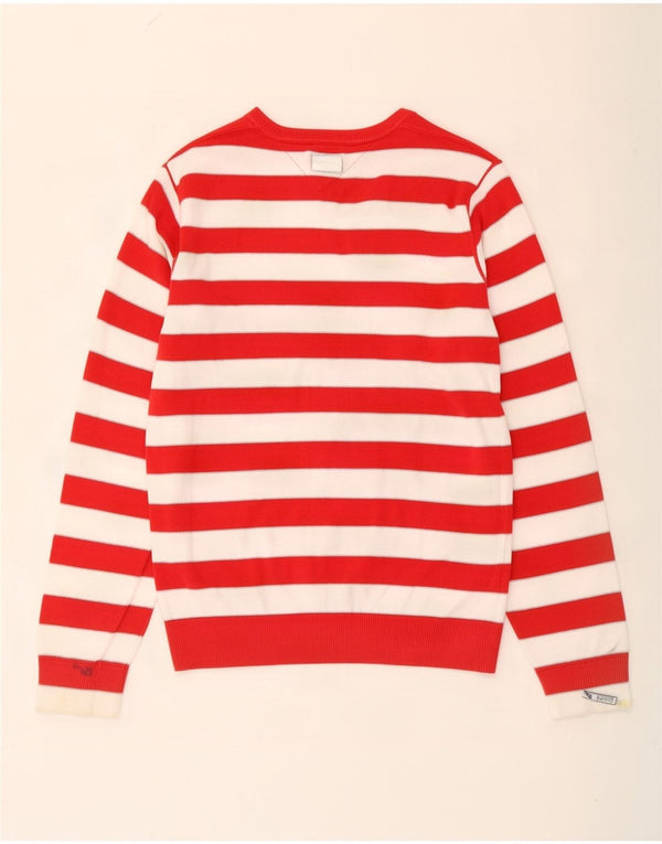 Tommy Hilfiger Suéter feminino com gola canoa UK 18 XL Algodão listrado vermelho