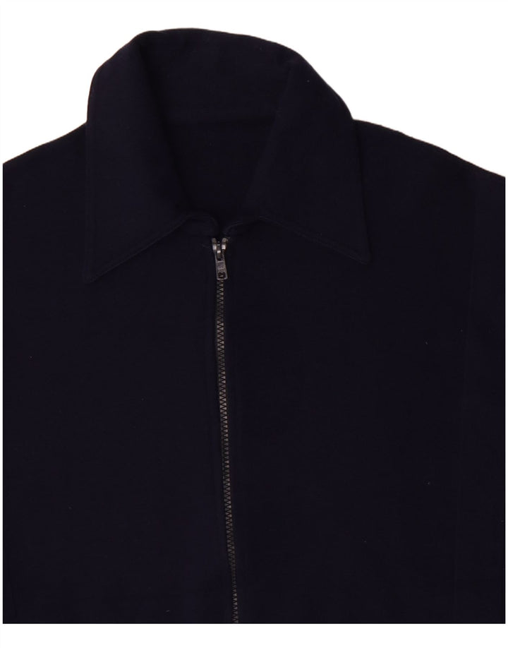 Suéter cardigã masculino vintage de lã azul marinho médio