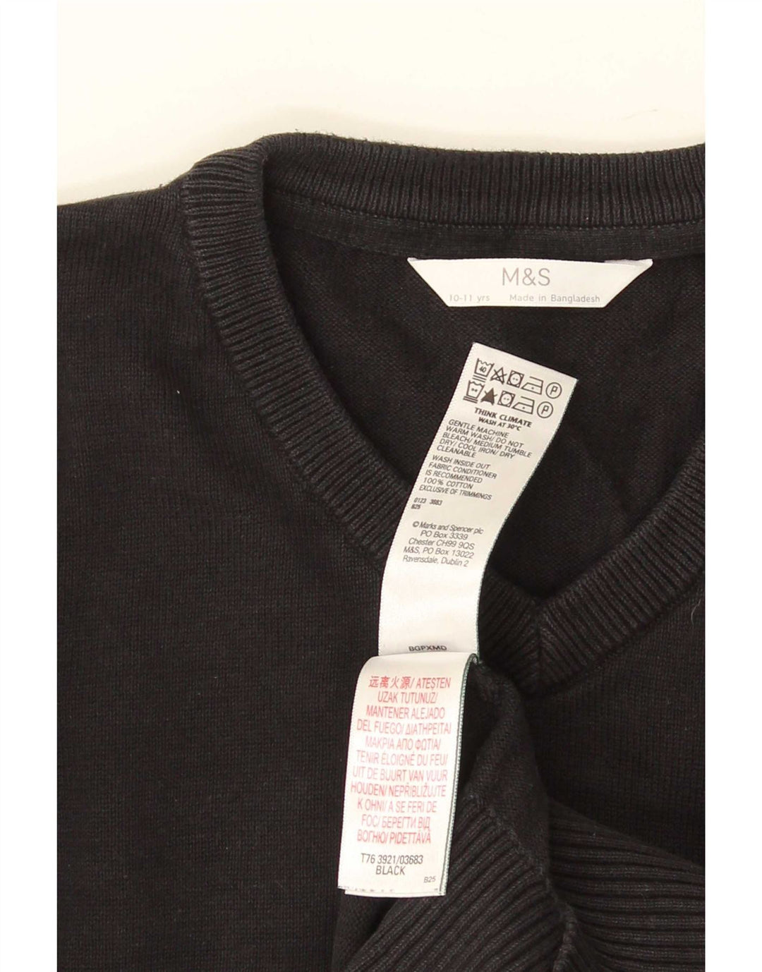 Suéter Marks & Spencer Boys com decote em V 10-11 anos algodão preto