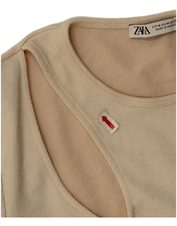 Macacão feminino de manga comprida Zara UK 12 médio bege