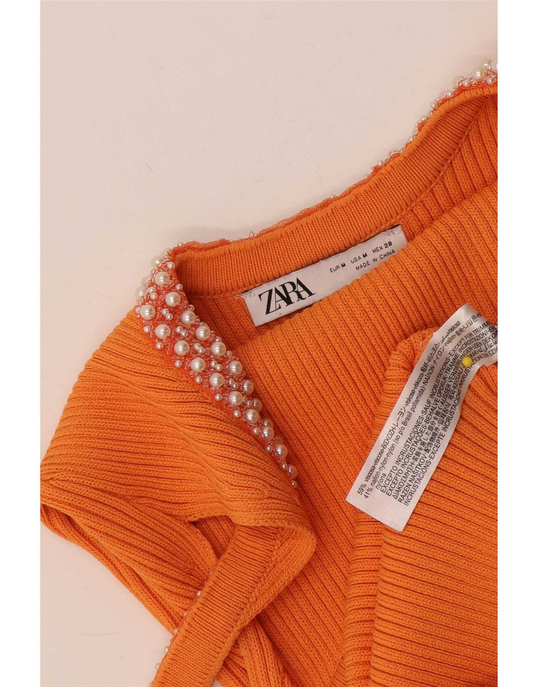 Zara Womens Slim Fit Cami Top UK 14 Médio Laranja Viscose