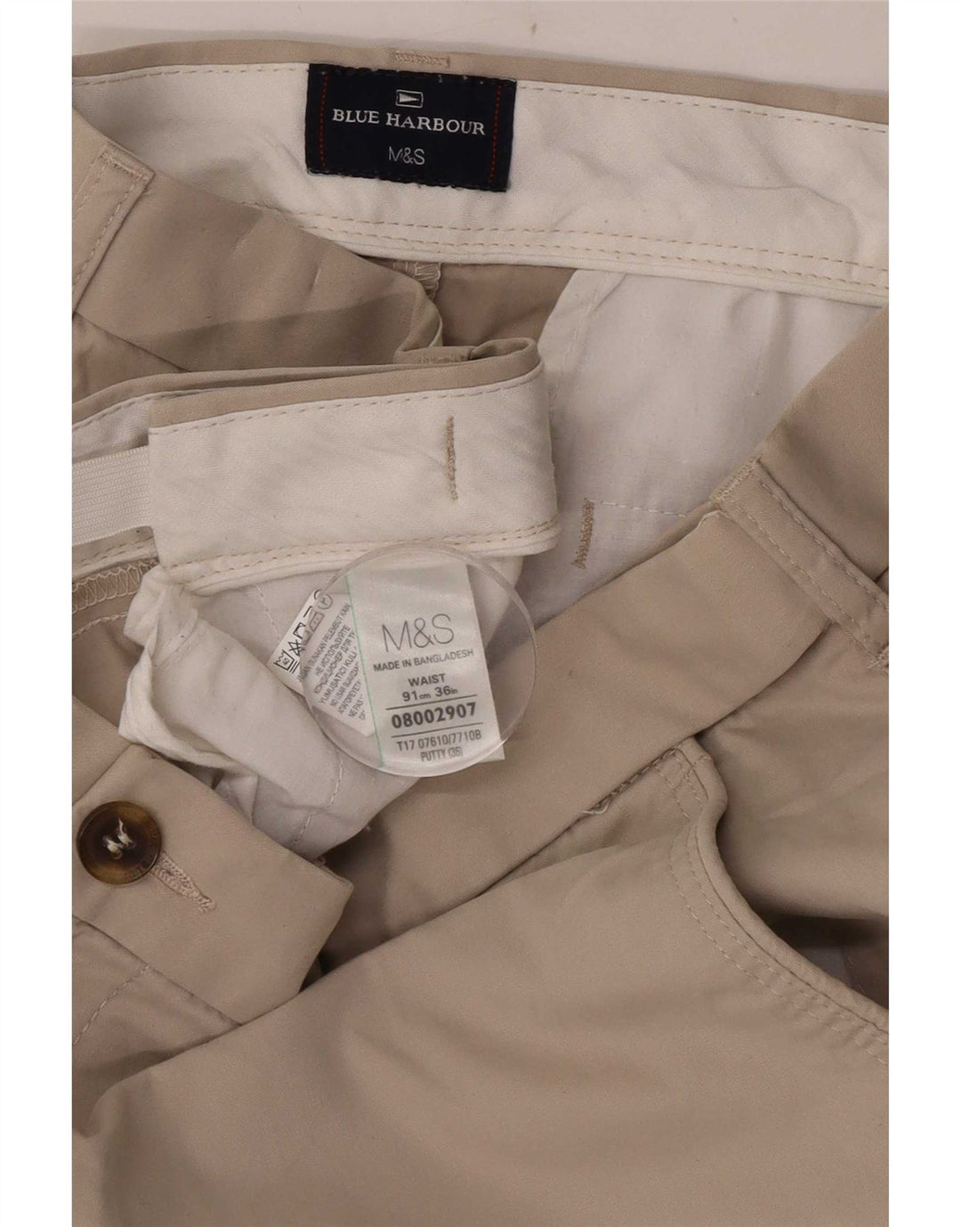 Shorts masculino Marks & Spencer Blue Harbor Chino W36 grande algodão bege