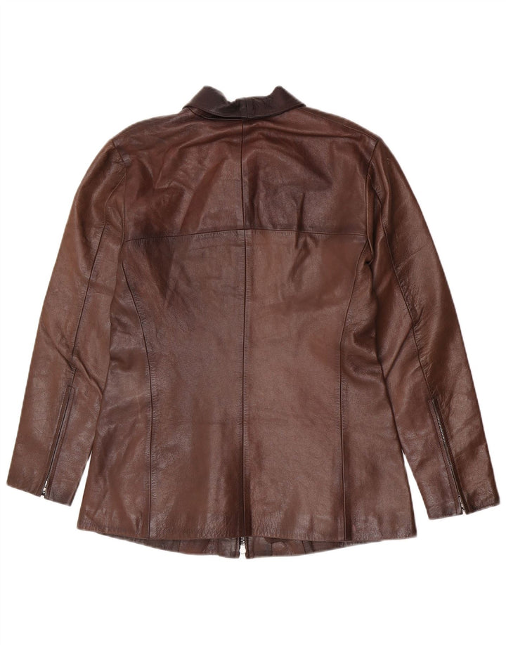 Jaqueta de couro feminina vintage Reino Unido 14 grande marrom
