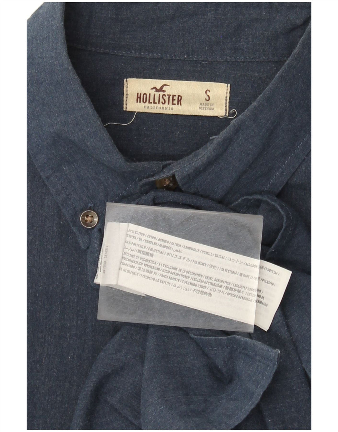 Camisa masculina HOLLISTER pequena de algodão azul marinho