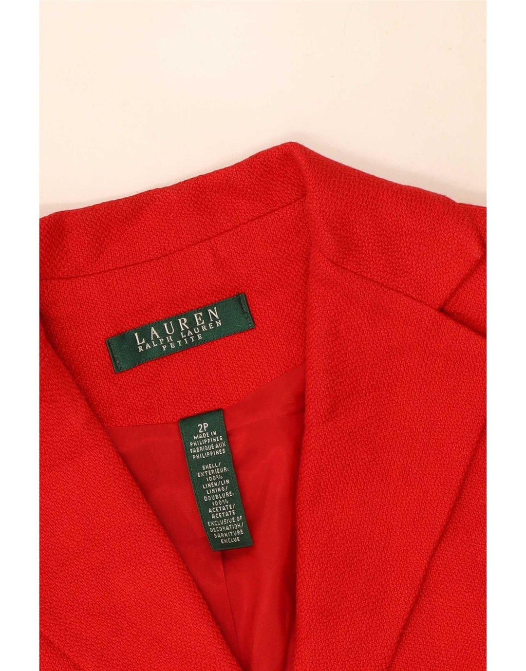 Jaqueta blazer feminina Ralph Lauren Petite Crop 3 botões EUA 2 XS linho vermelho