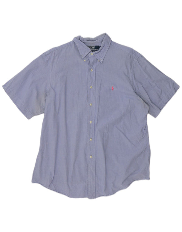 Polo Ralph Lauren Camisa masculina de manga curta tamanho 17 43 XL azul guingão