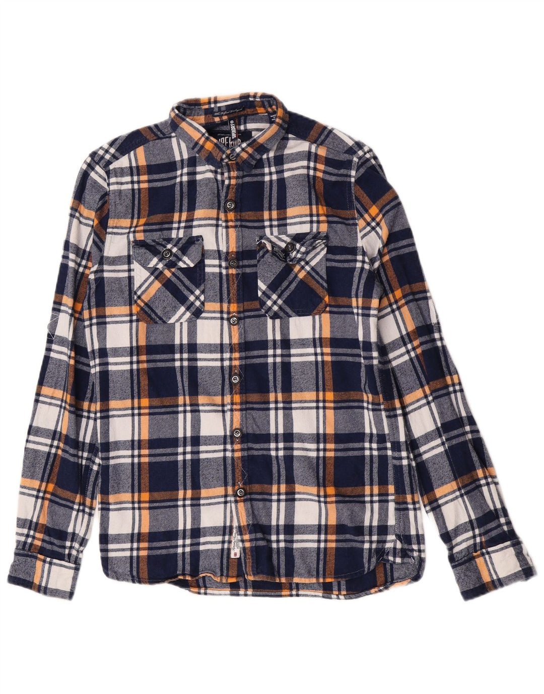 Camisa masculina Superdry de flanela média azul marinho xadrez algodão