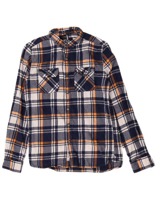 Camisa masculina Superdry de flanela média azul marinho xadrez algodão