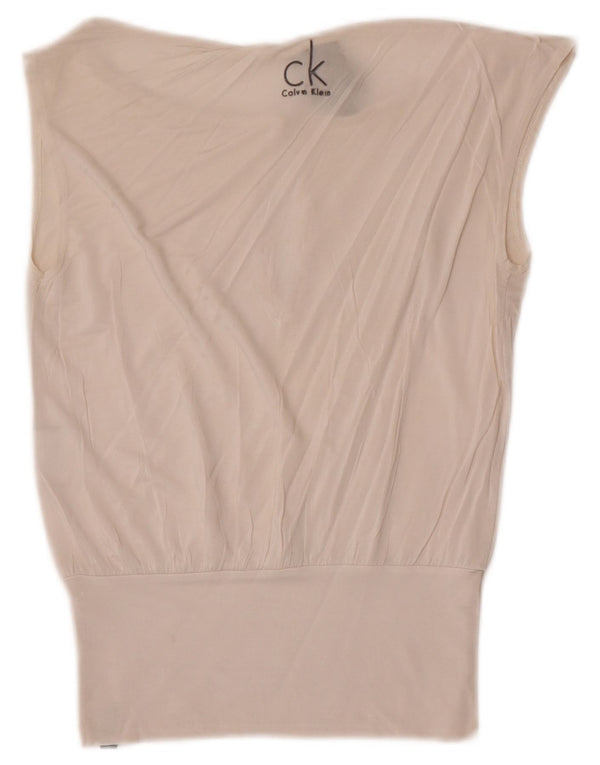Blusa feminina sem mangas Calvin Klein US 6 médio branco viscose