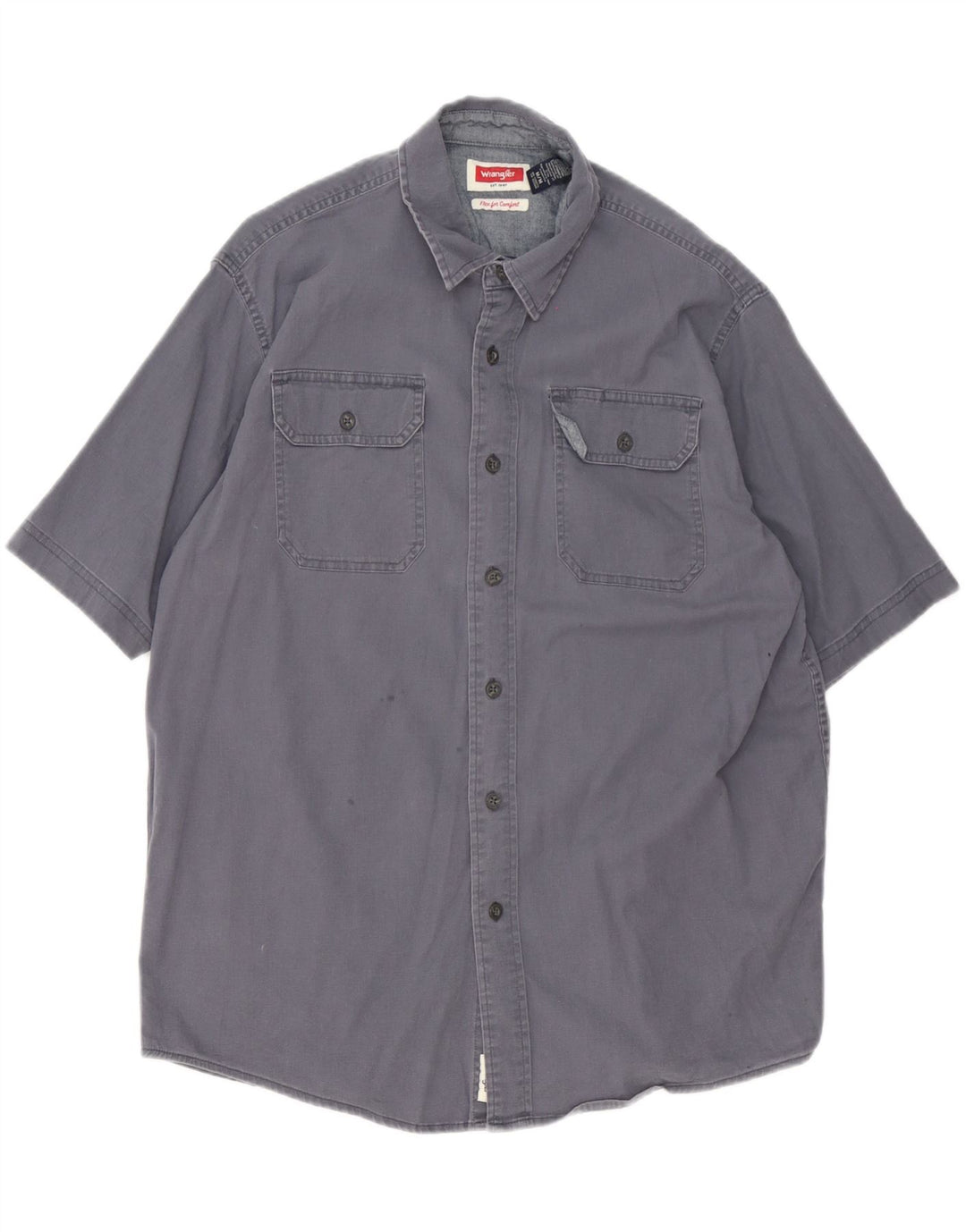 Wrangler Camisa masculina de manga curta azul marinho médio algodão