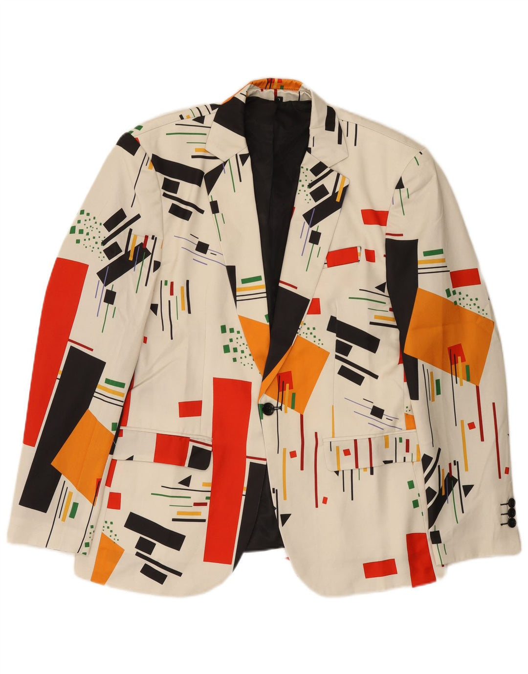 Jaqueta blazer masculina vintage com 1 botão Reino Unido 40 grande branco geométrico