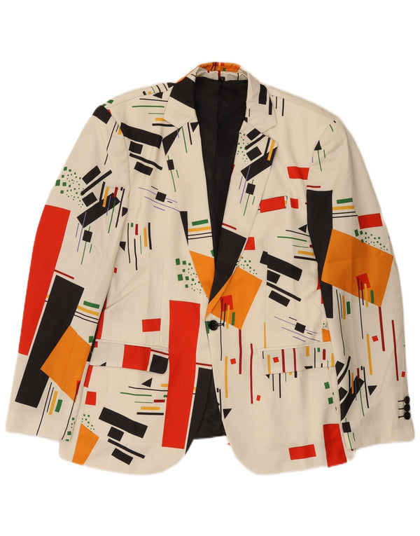 Jaqueta blazer masculina vintage com 1 botão Reino Unido 40 grande branco geométrico