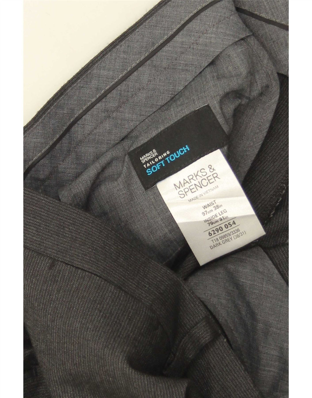 Calça masculina de terno reto Marks & Spencer W38 L31 risca de giz cinza
