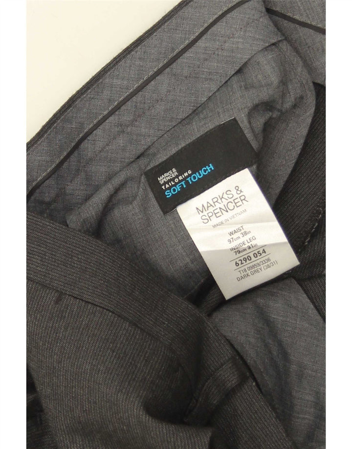 Calça masculina de terno reto Marks & Spencer W38 L31 risca de giz cinza