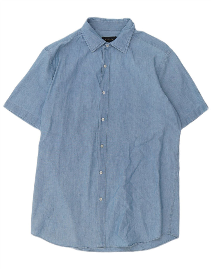 Camisa masculina de manga curta Massimo Dutti grande algodão azul