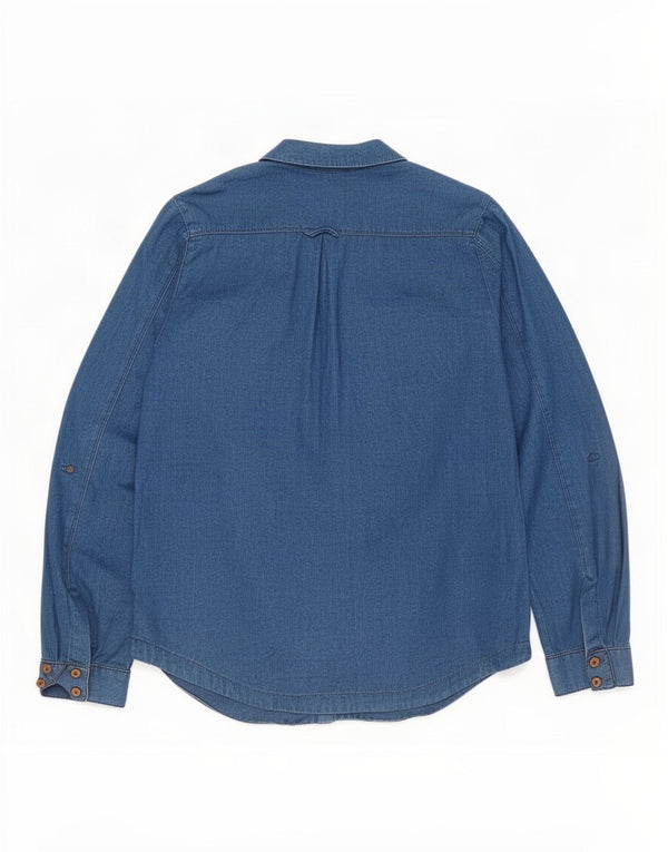 Camisa jeans feminina Topshop Reino Unido 14 grande algodão azul