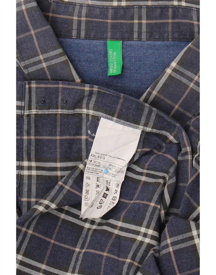 Camisa masculina Benetton 2XL algodão xadrez azul marinho
