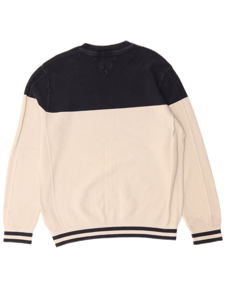 Suéter masculino Tommy Hilfiger com gola redonda e bloco colorido médio off white