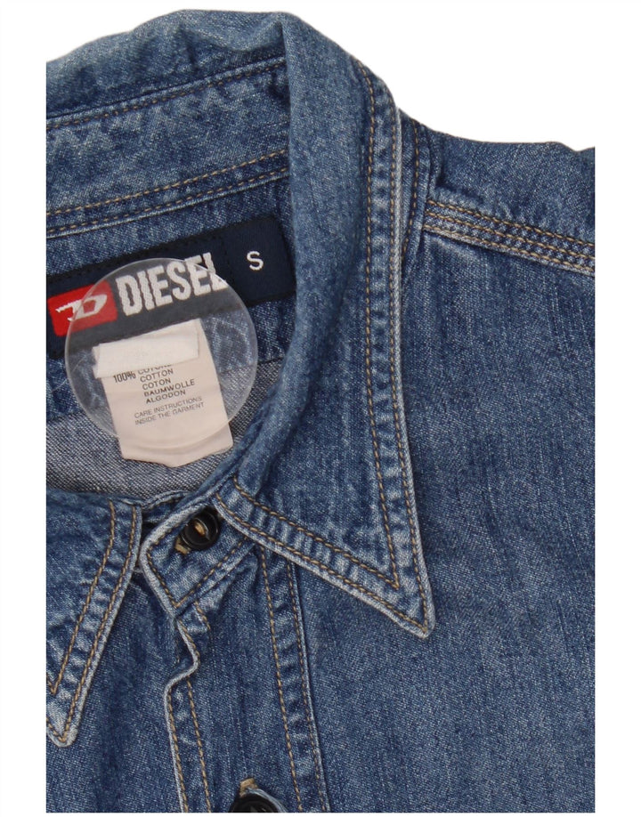 DIESEL Camisa jeans masculina pequena de algodão azul