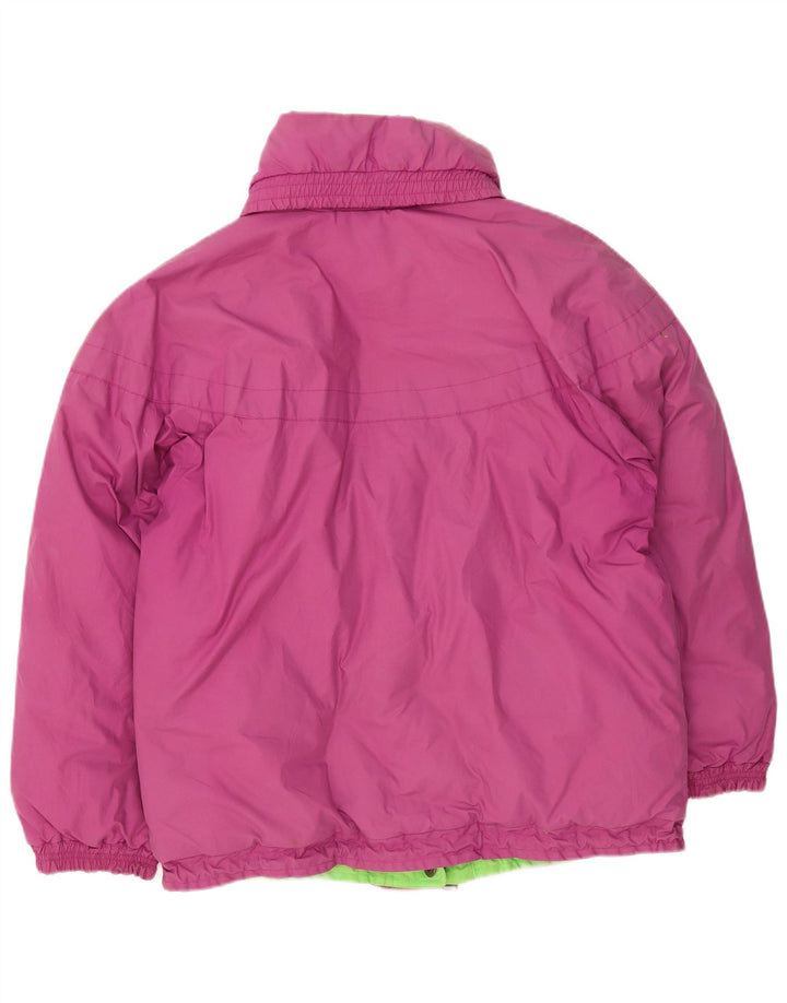 Jaqueta acolchoada reversível feminina vintage Reino Unido 14 grande algodão roxo