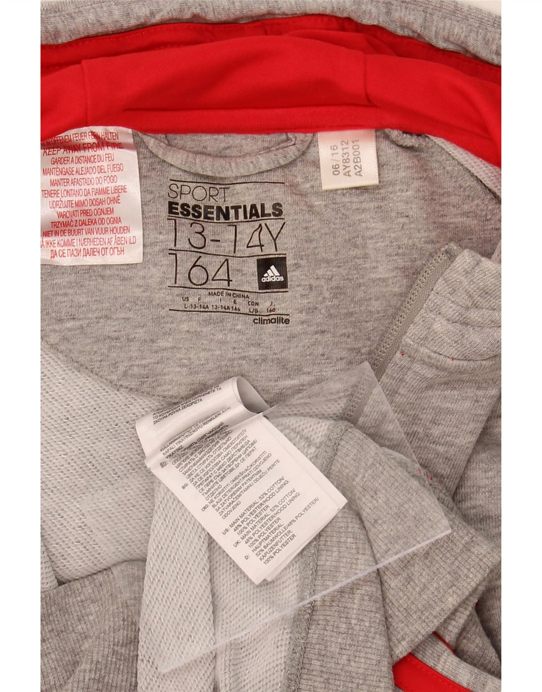 ADIDAS Girls Climalite Zip Hoodie Sweater 13-14 Years Grey Cotton Vintage Adidas and Second-Hand Adidas from Messina Hembry 
