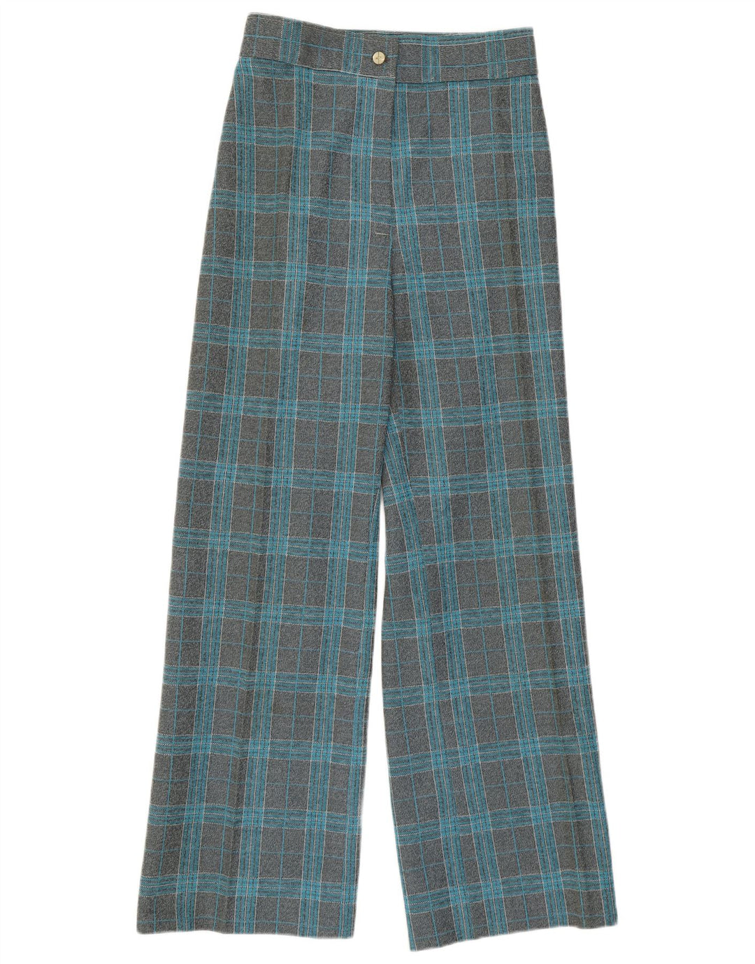 Calça feminina VINTAGE cintura alta perna larga casual W27 L29 xadrez cinza