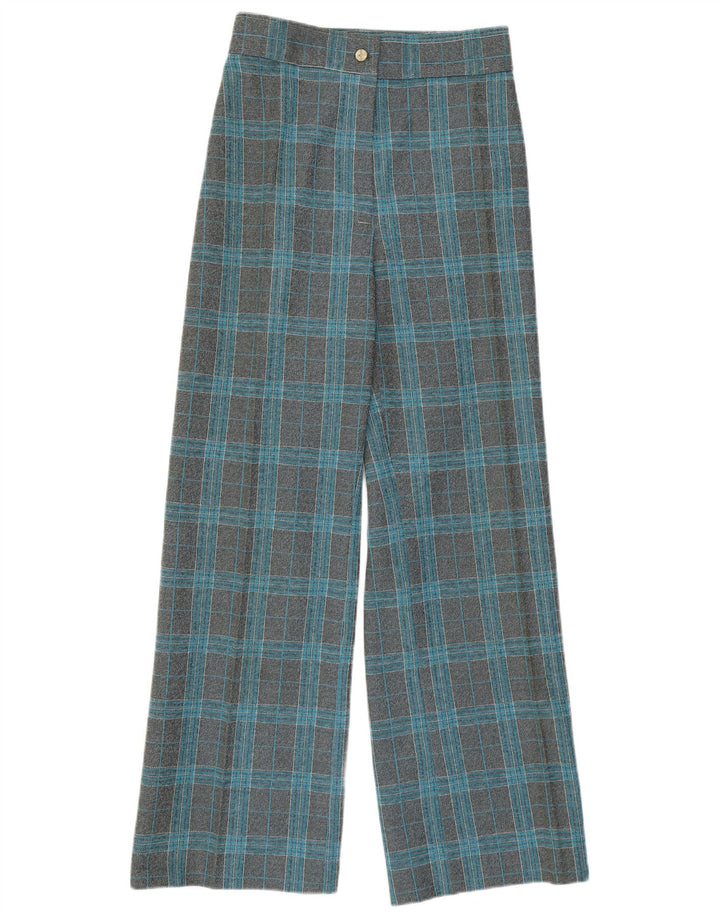 Calça feminina VINTAGE cintura alta perna larga casual W27 L29 xadrez cinza