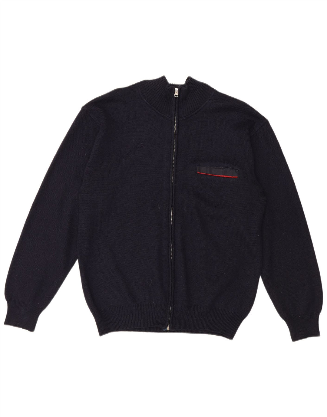Suéter masculino vintage com zíper completo azul marinho médio