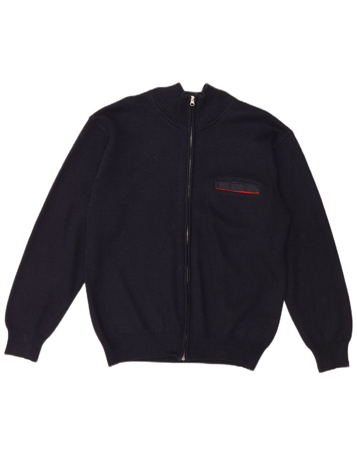 Suéter masculino vintage com zíper completo azul marinho médio