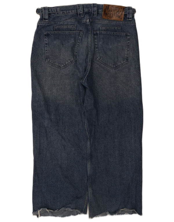 Jeans solto gráfico feminino vintage grande W34 L26 algodão azul