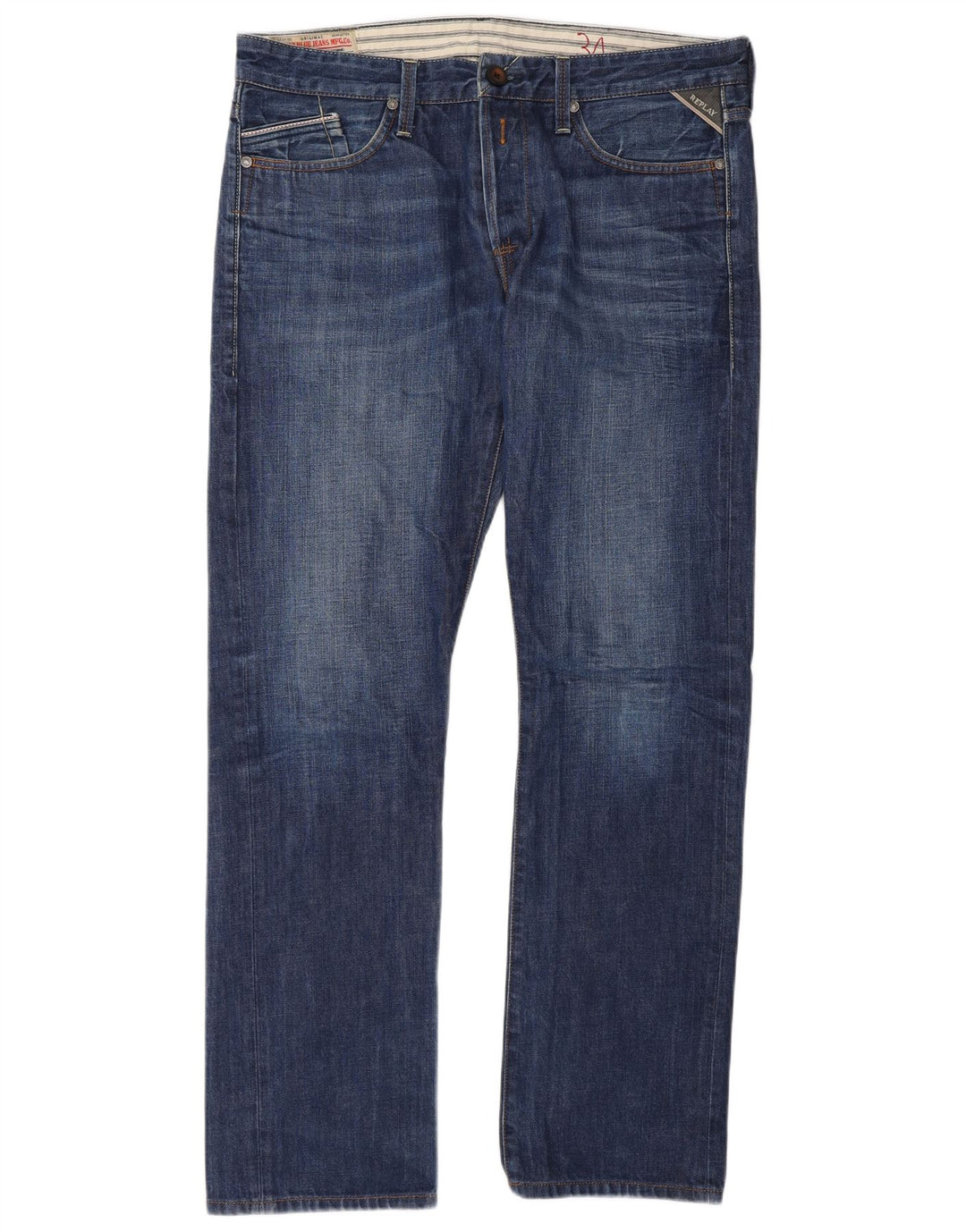 Replay Mens Straight Jeans W34 L32 Azul Algodão