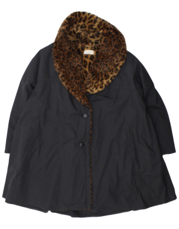 Sobretudo feminino vintage UK 18 XL preto estampa animal